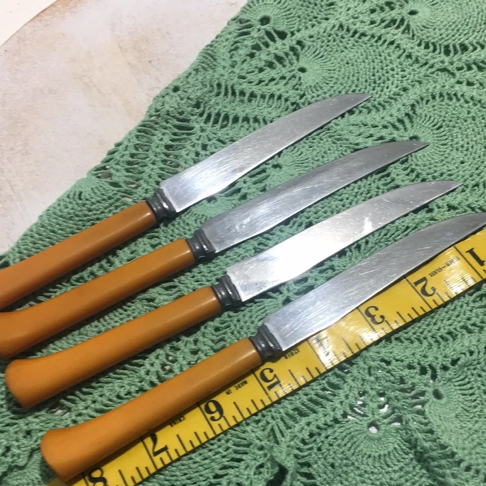 Vintage Bakelite steak knives set of 4 butterscotch